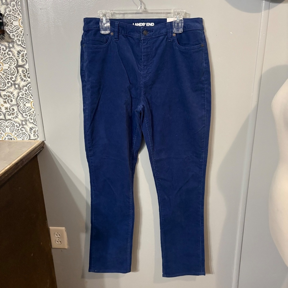 NWT‎ Lands End Corduroy Pants Mid Rise Straight Leg Blue Size (Women's 14)
